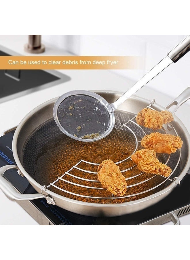 Arabest Fat Skimmer Spoon Stainless Steel Mesh Food Strainer, Hot Pot Large Stainless Steel Fine Mesh Strainer with Long Handle for Oil Filter Skimming Grease, Foam and Gravy - Image 2